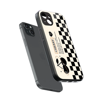 Cherry Checkered sleek iphone 14 plus cover with tempered glass back and TPU edges