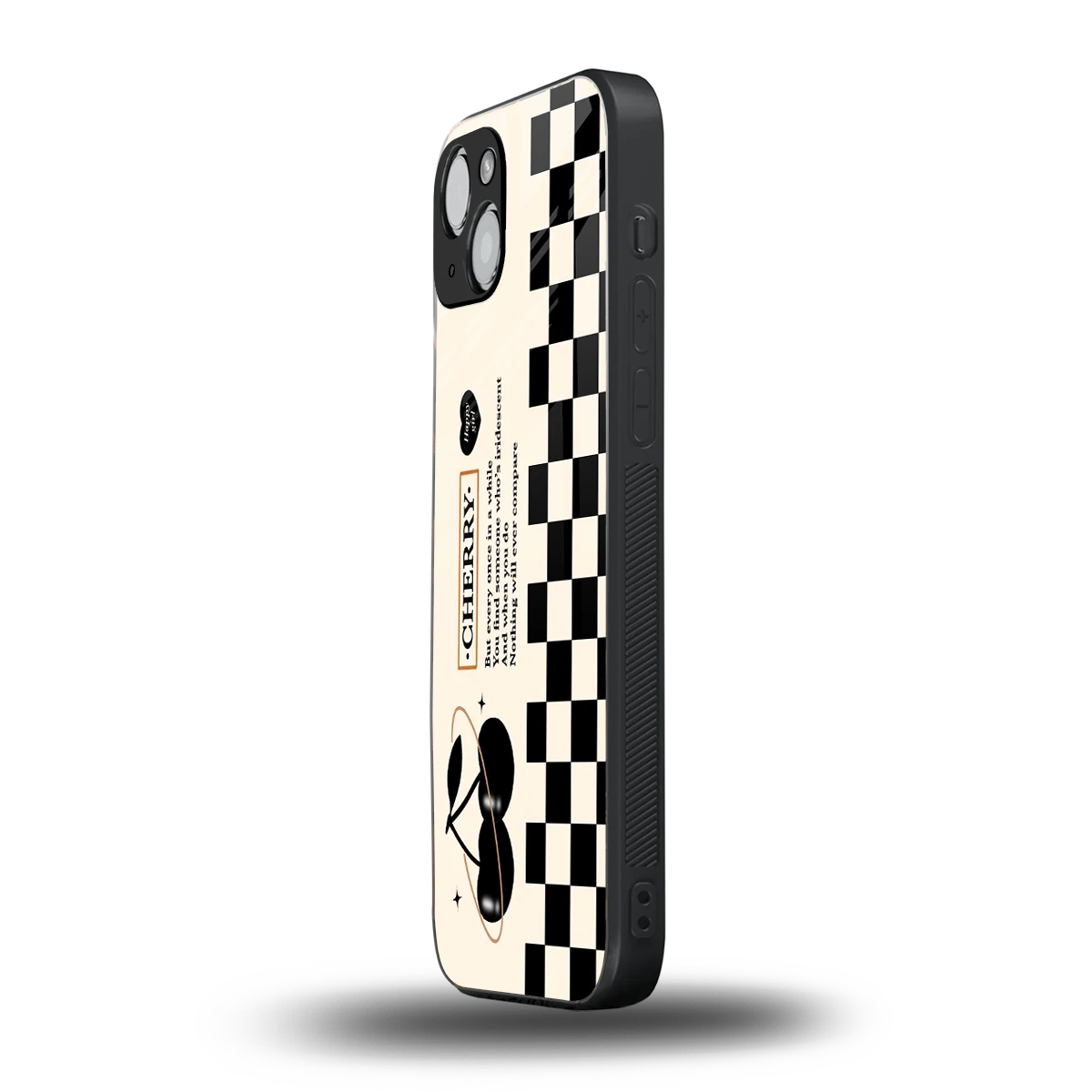 Cherry Checkered iphone 14 plus mobile cover | shockproof glass phone case