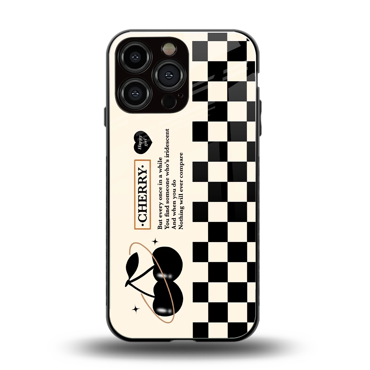 Cherry Checkered back phone cover | glass case for iphone 15 pro max