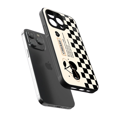 Cherry Checkered sleek iphone 15 pro max cover with tempered glass back and TPU edges