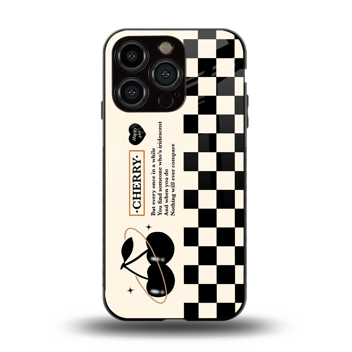 Cherry Checkered back phone cover | glass case for iphone 15 pro
