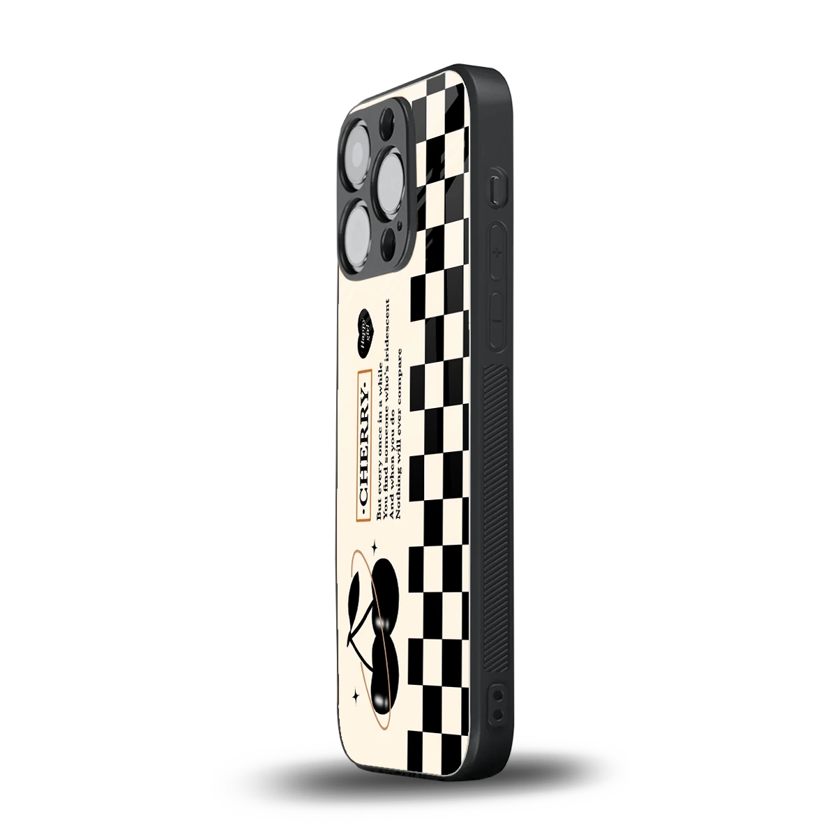 Cherry Checkered iphone 15 pro mobile cover | shockproof glass phone case