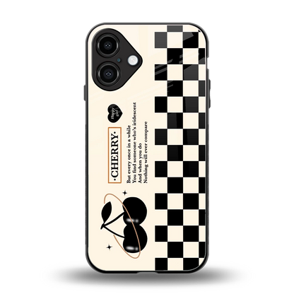 Cherry Checkered back phone cover | glass case for iphone 16 plus