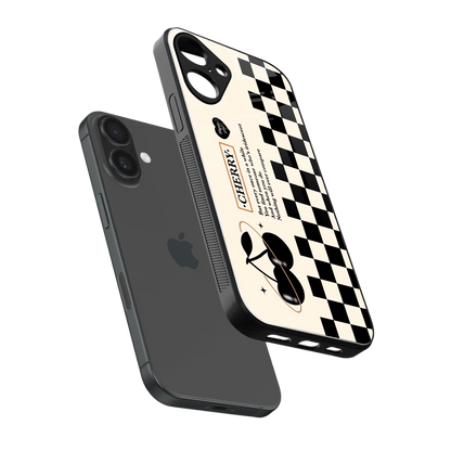 Cherry Checkered sleek iphone 16 plus cover with tempered glass back and TPU edges