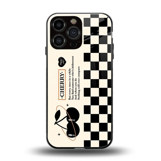 Cherry Checkered back phone cover | glass case for iphone 16 pro max