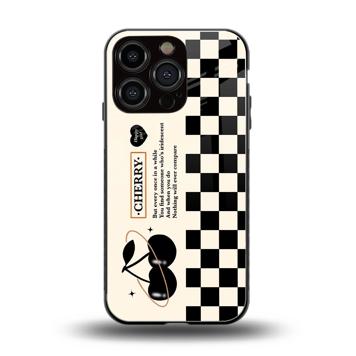 Cherry Checkered back phone cover | glass case for iphone 16 pro