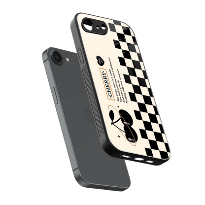 Cherry Checkered sleek iphone 16e cover with tempered glass back and TPU edges