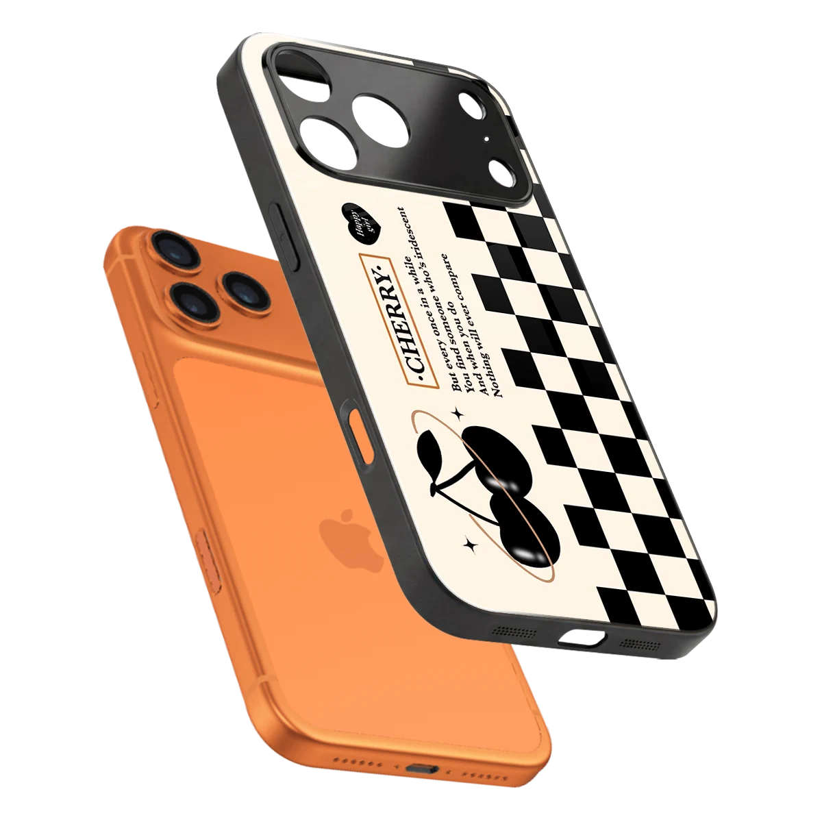 Cherry Checkered sleek iphone 17 pro cover with tempered glass back and TPU edges