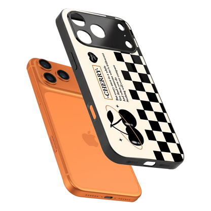 Cherry Checkered sleek iphone 17 pro cover with tempered glass back and TPU edges