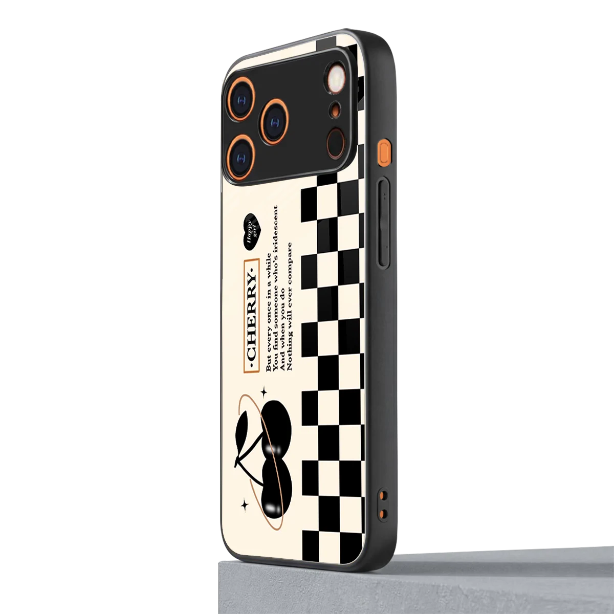Cherry Checkered iphone 17 pro mobile cover | shockproof glass phone case