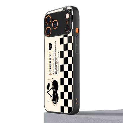 Cherry Checkered iphone 17 pro mobile cover | shockproof glass phone case