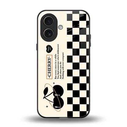 Cherry Checkered back phone cover | glass case for iphone 17