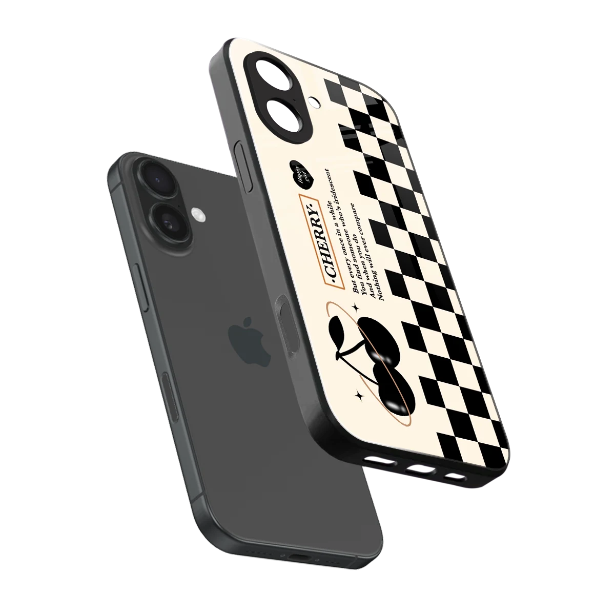 Cherry Checkered sleek iphone 17 cover with tempered glass back and TPU edges