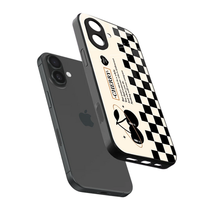 Cherry Checkered sleek iphone 17 cover with tempered glass back and TPU edges
