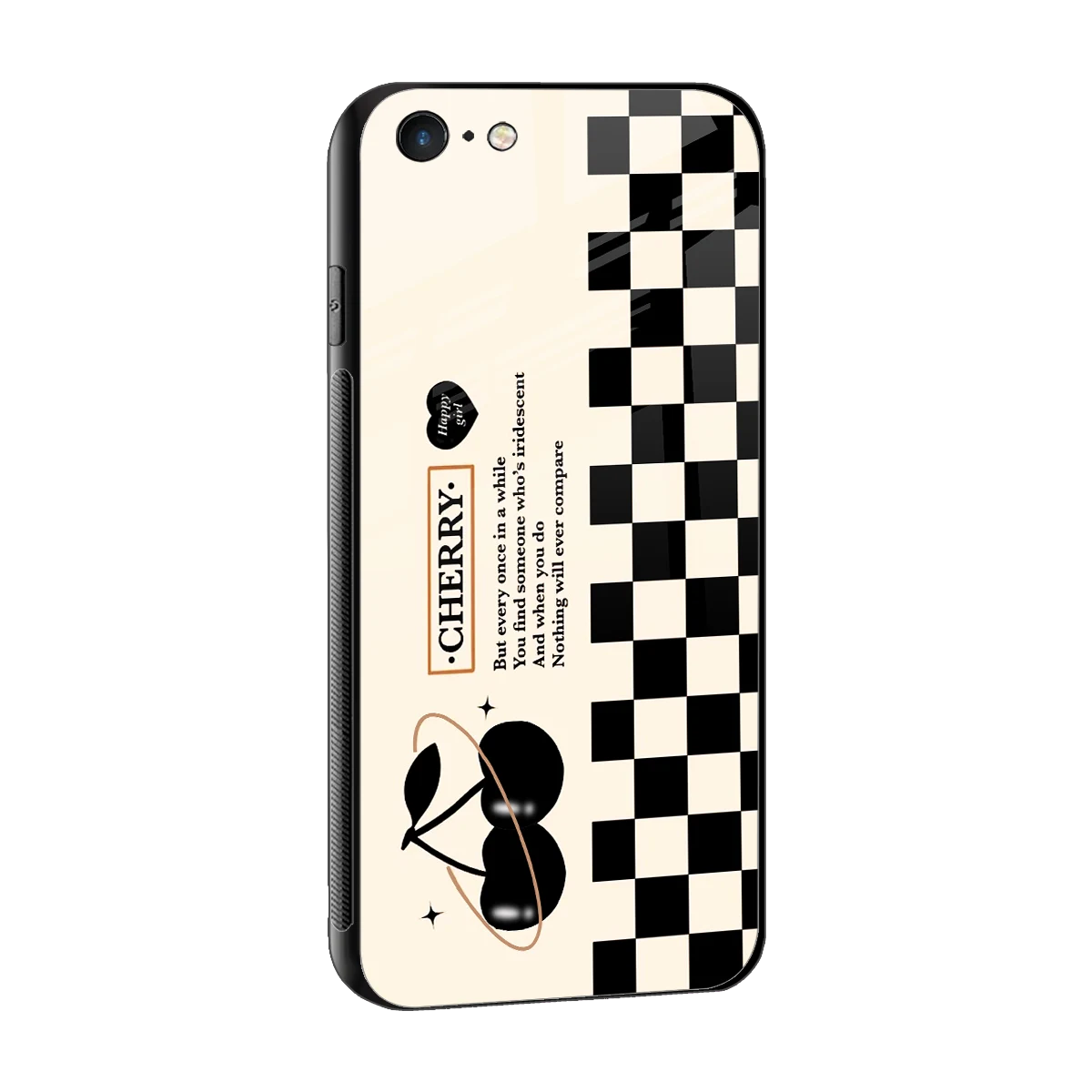 Cherry Checkered sleek iphone 6s cover with tempered glass back and TPU edges