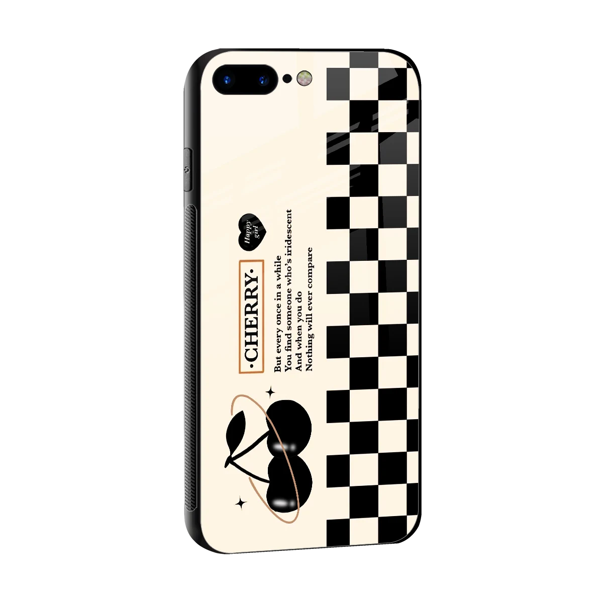 Cherry Checkered sleek iphone 8 plus cover with tempered glass back and TPU edges