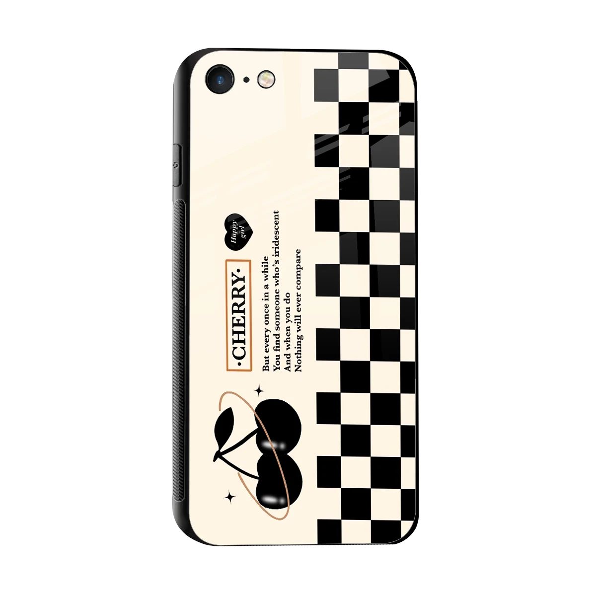 Cherry Checkered sleek iphone 7 cover with tempered glass back and TPU edges