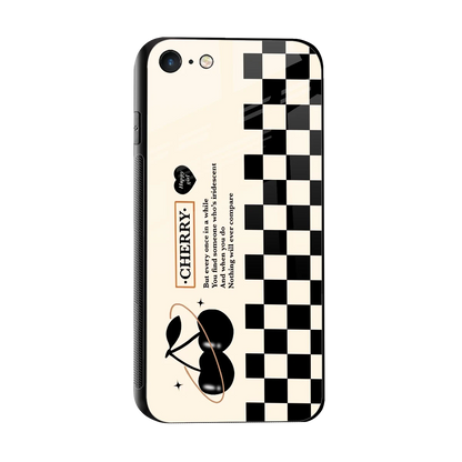 Cherry Checkered sleek iphone 7 cover with tempered glass back and TPU edges