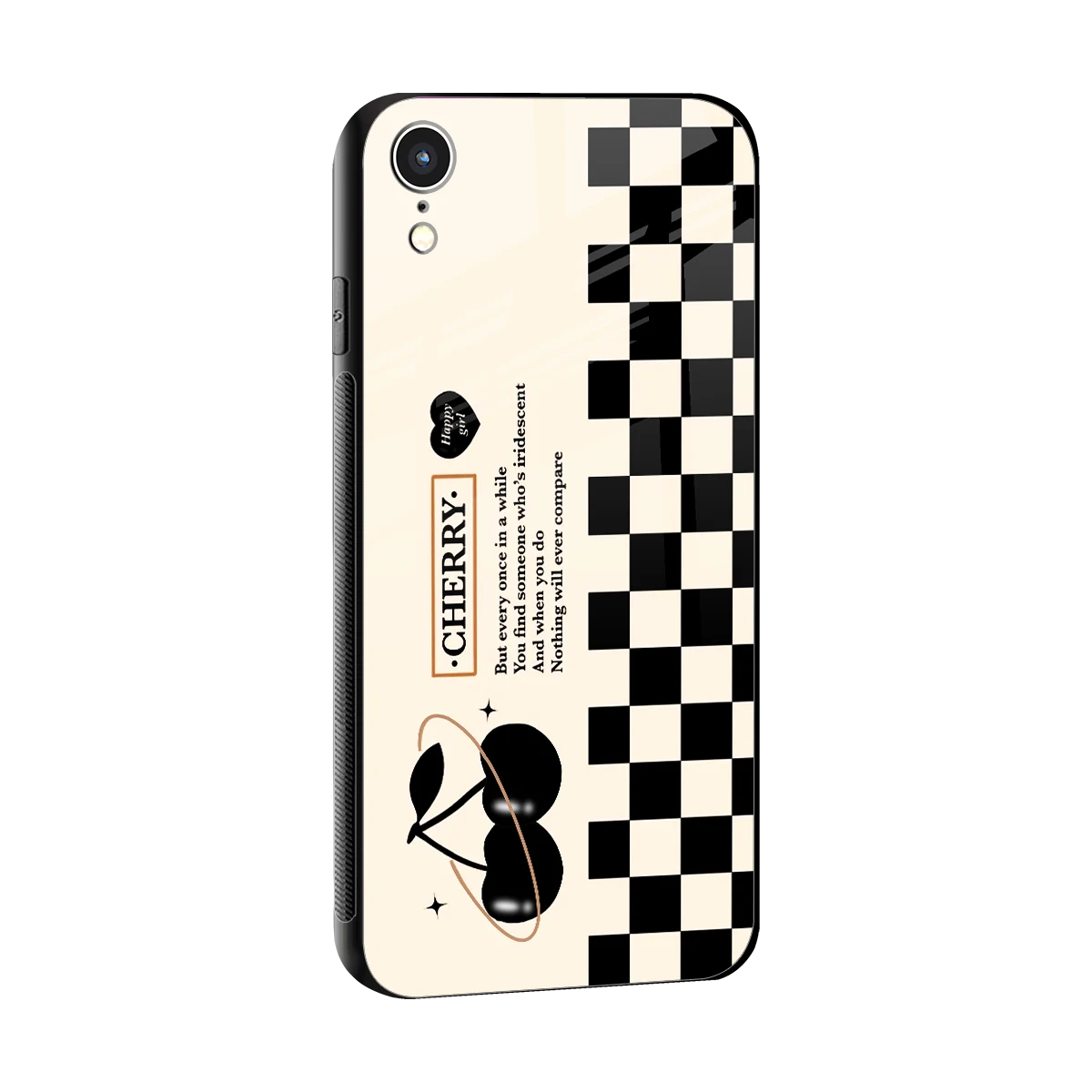 Cherry Checkered sleek iphone xr cover with tempered glass back and TPU edges