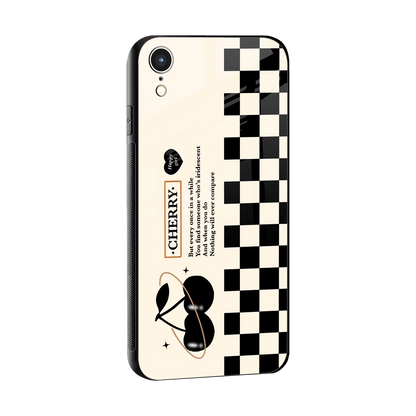 Cherry Checkered sleek iphone xr cover with tempered glass back and TPU edges