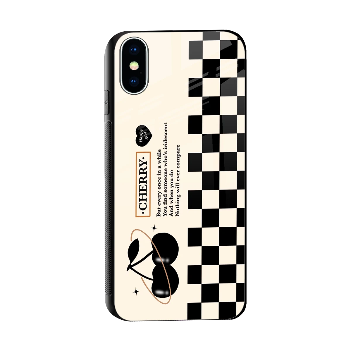 Cherry Checkered sleek iphone xs cover with tempered glass back and TPU edges