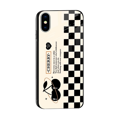 Cherry Checkered sleek iphone xs cover with tempered glass back and TPU edges