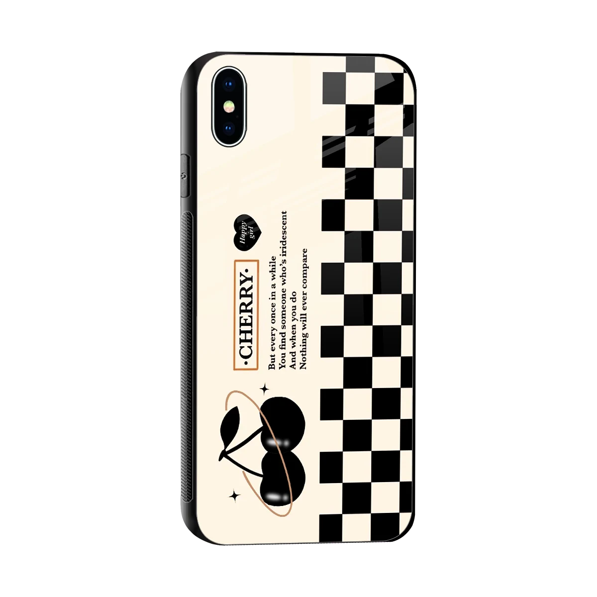 Cherry Checkered sleek iphone xs max cover with tempered glass back and TPU edges
