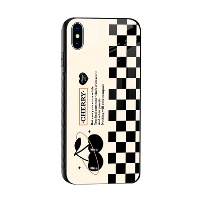 Cherry Checkered sleek iphone xs max cover with tempered glass back and TPU edges