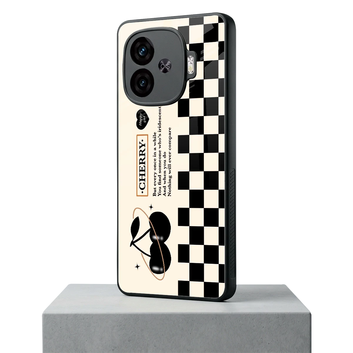 Cherry Checkered iqoo neo 10r 5g mobile cover | shockproof glass phone case