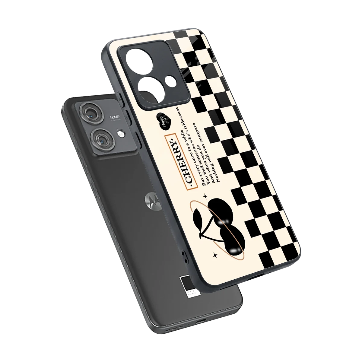 Cherry Checkered sleek motorola edge 40 neo 5g cover with tempered glass back and TPU edges