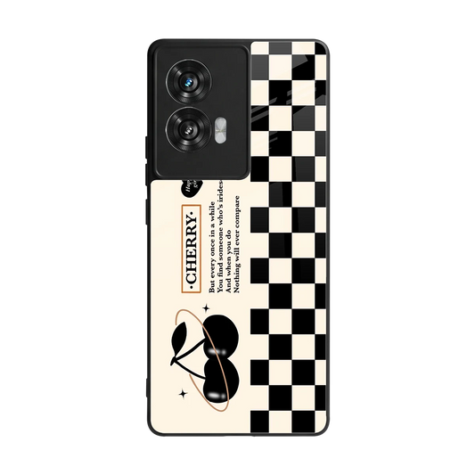 Cherry Checkered back phone cover | glass case for motorola edge 50 fusion