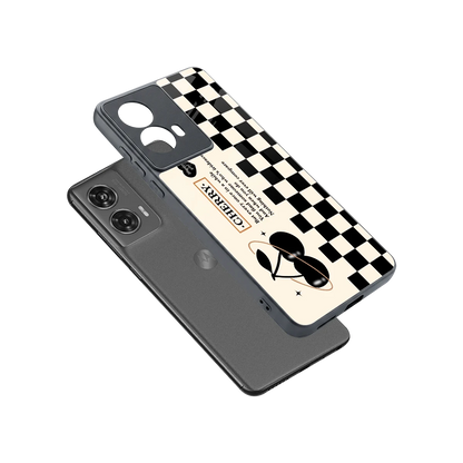 Cherry Checkered sleek motorola edge 50 fusion cover with tempered glass back and TPU edges