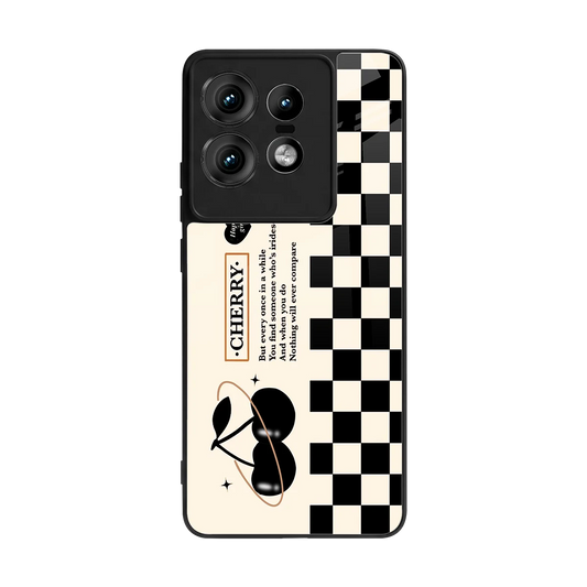 Cherry Checkered back phone cover | glass case for motorola edge 50 pro