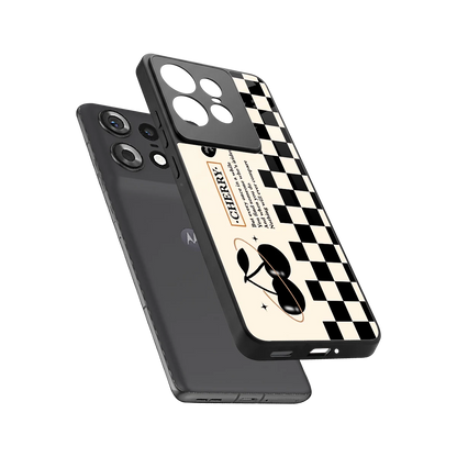 Cherry Checkered sleek motorola edge 50 pro cover with tempered glass back and TPU edges