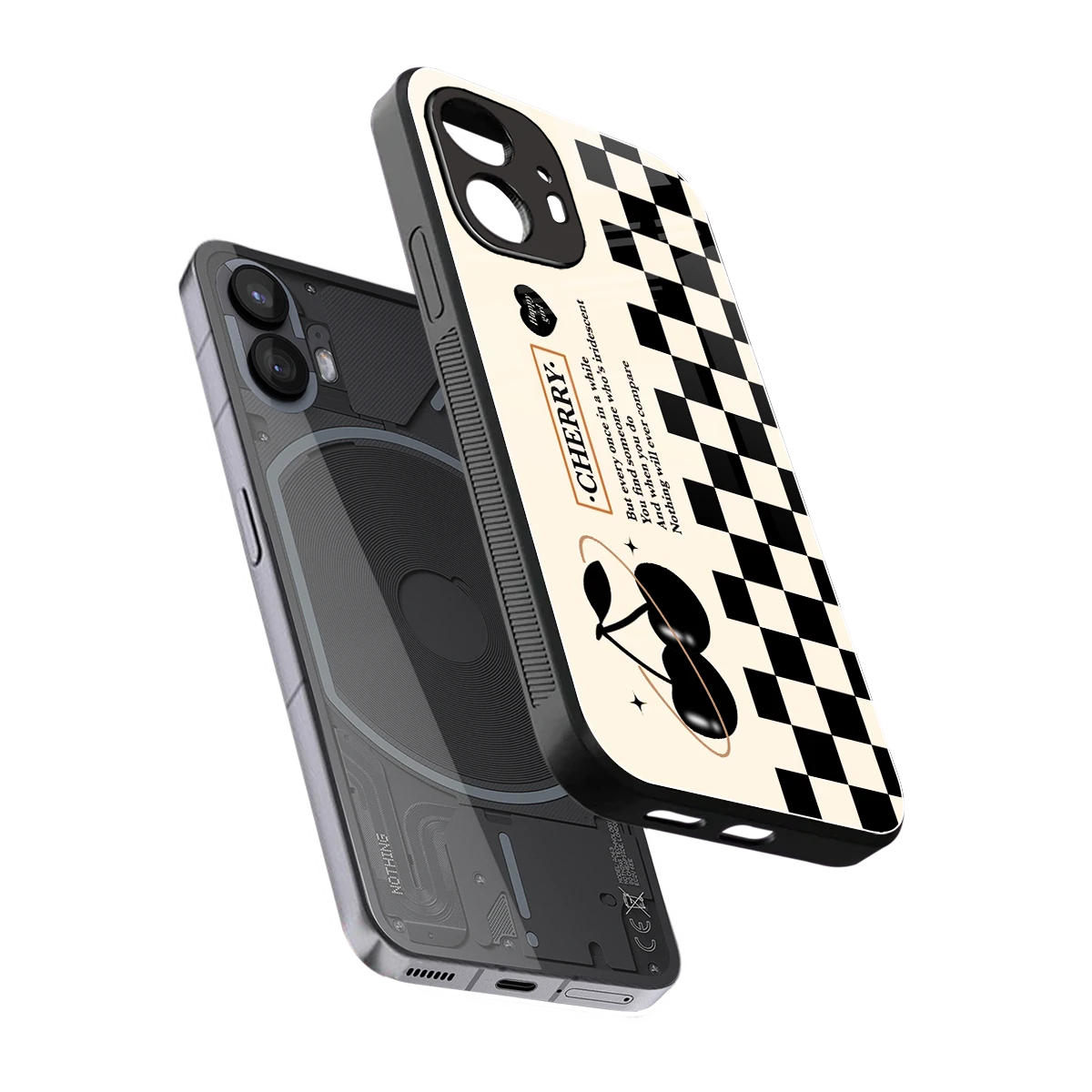 Cherry Checkered sleek nothing phone 2 cover with tempered glass back and TPU edges