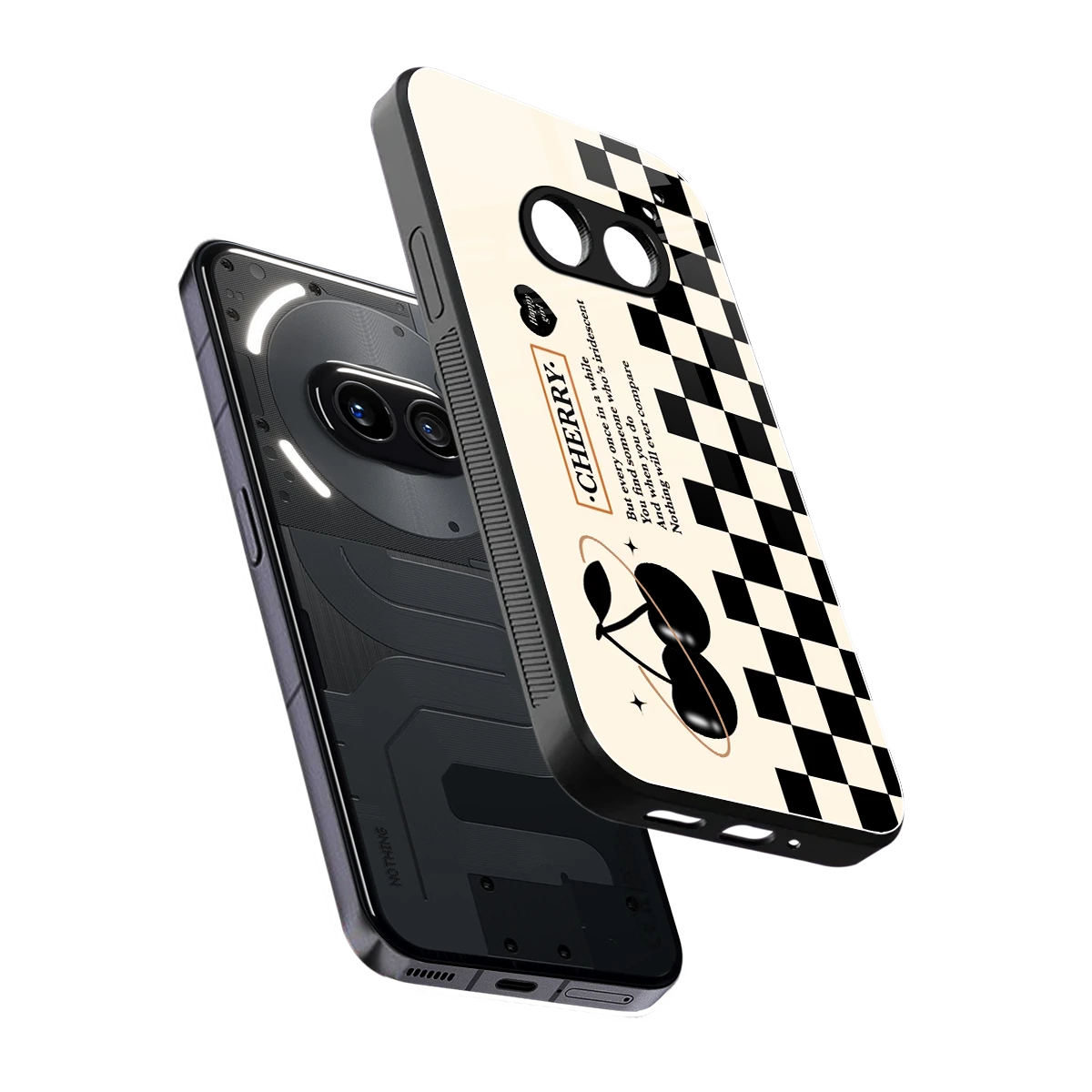 Cherry Checkered sleek nothing phone 2a cover with tempered glass back and TPU edges