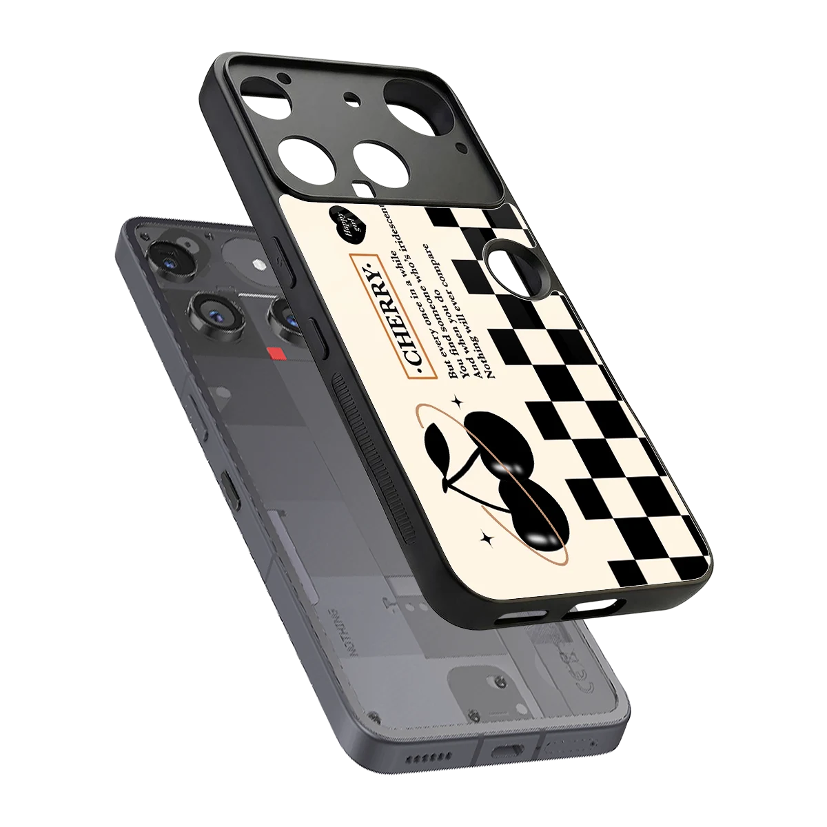 Cherry Checkered sleek nothing phone 3 cover with tempered glass back and TPU edges