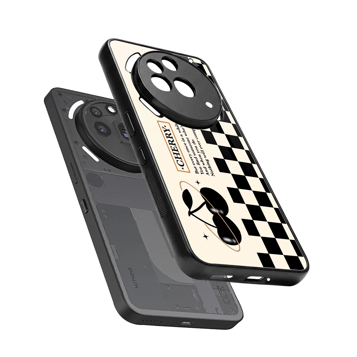 Cherry Checkered sleek nothing phone 3a pro cover with tempered glass back and TPU edges