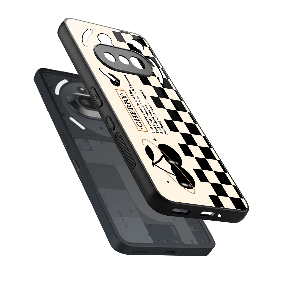 Cherry Checkered sleek nothing phone 3a cover with tempered glass back and TPU edges