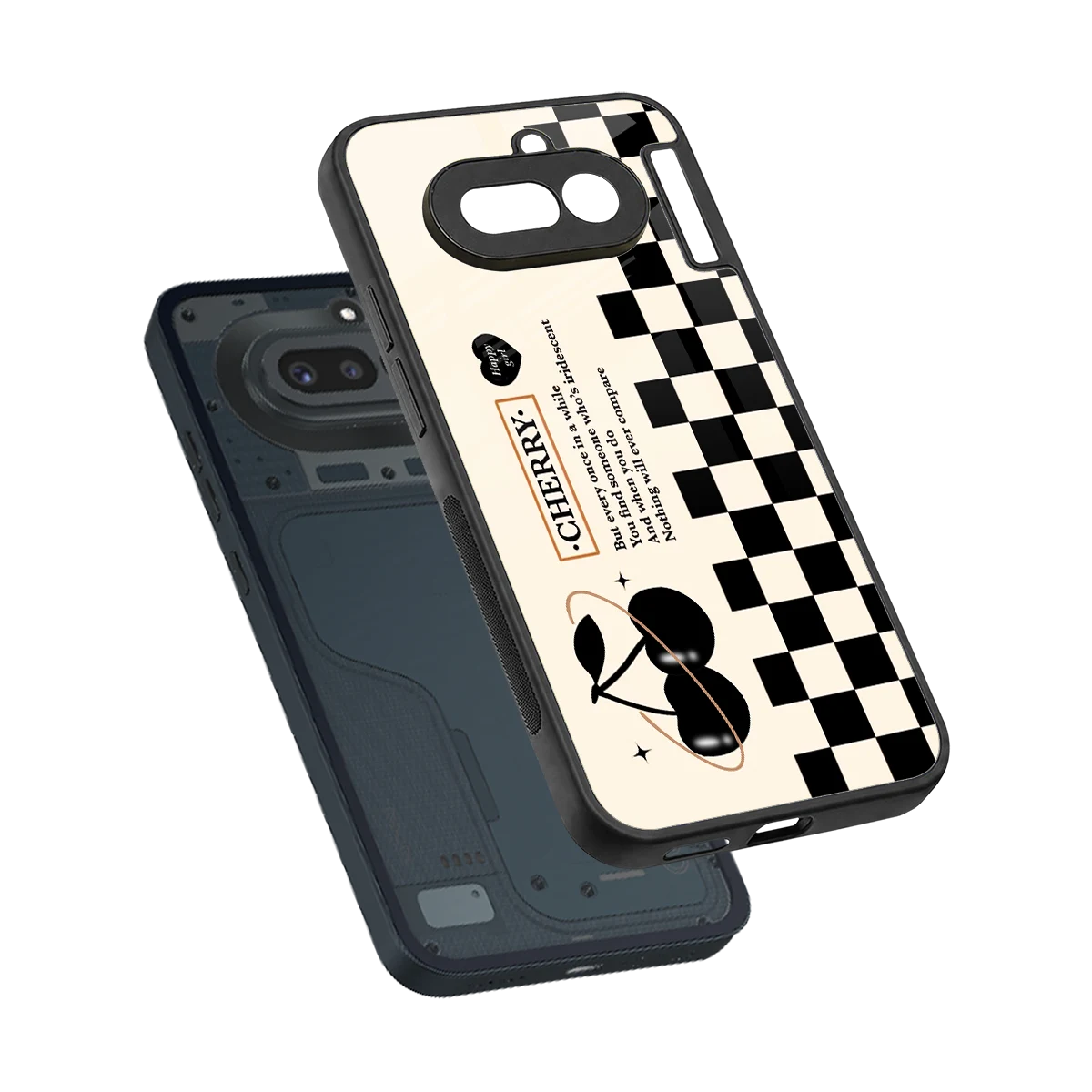 Cherry Checkered sleek nothing phone 4a cover with tempered glass back and TPU edges