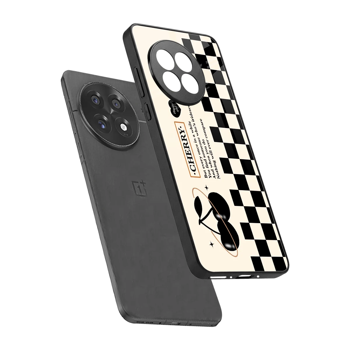 Cherry Checkered sleek oneplus 13r cover with tempered glass back and TPU edges