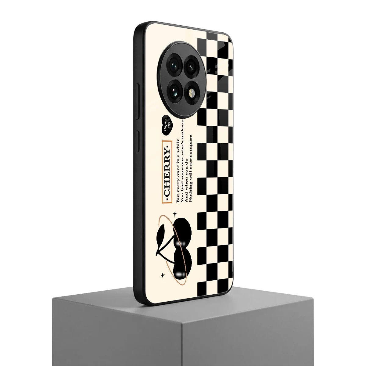 Cherry Checkered oneplus 13r mobile cover | shockproof glass phone case