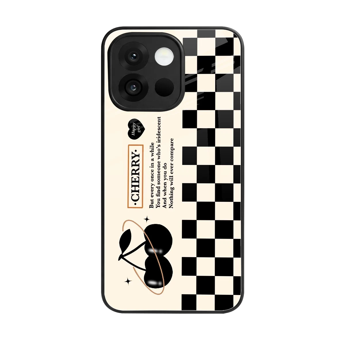 Cherry Checkered back phone cover | glass case for oneplus 13s