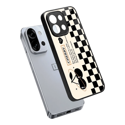 Cherry Checkered sleek oneplus 13s cover with tempered glass back and TPU edges