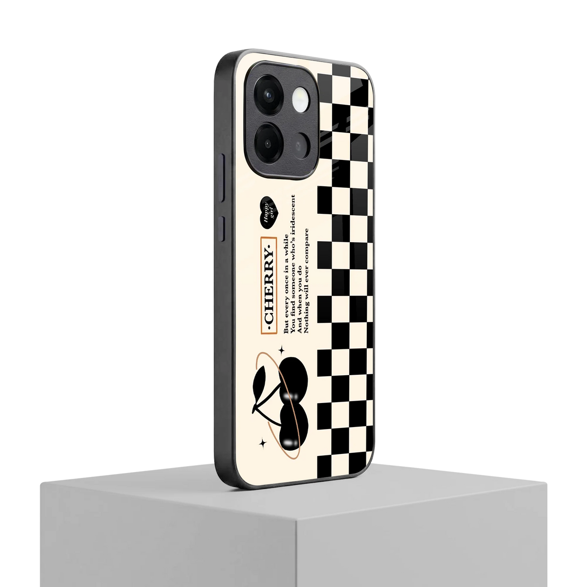 Cherry Checkered oneplus 13s mobile cover | shockproof glass phone case