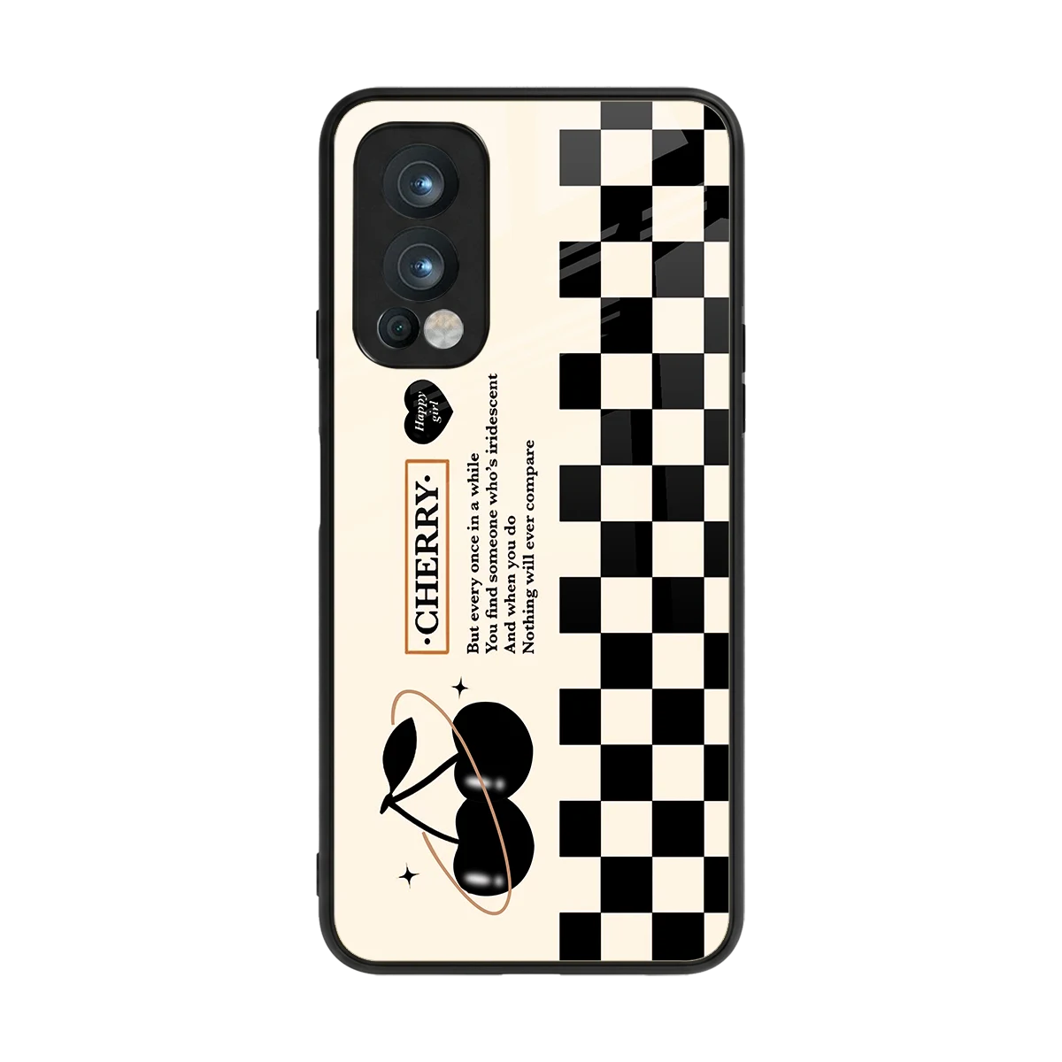 Cherry Checkered back phone cover | glass case for oneplus nord 2