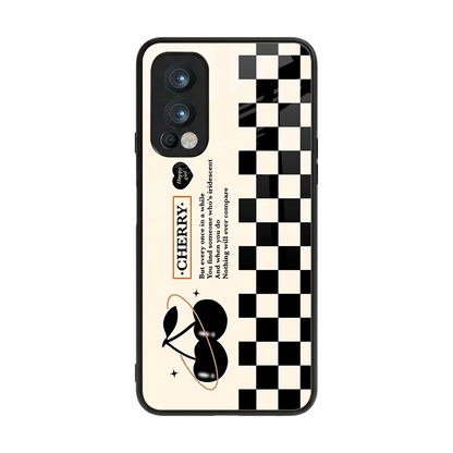 Cherry Checkered back phone cover | glass case for oneplus nord 2