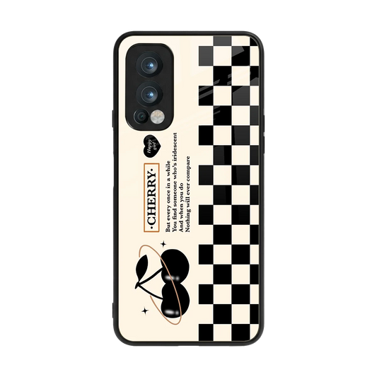 Cherry Checkered back phone cover | glass case for oneplus nord 2