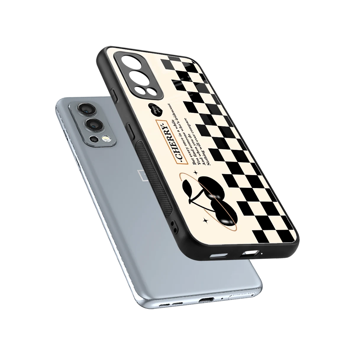 Cherry Checkered sleek oneplus nord 2 cover with tempered glass back and TPU edges