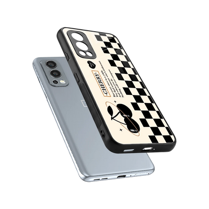 Cherry Checkered sleek oneplus nord 2 cover with tempered glass back and TPU edges